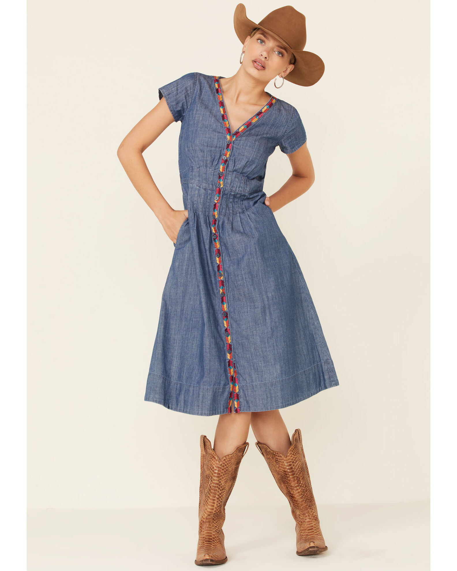 Stetson Women s Embroidered Denim Dress Boot Barn
