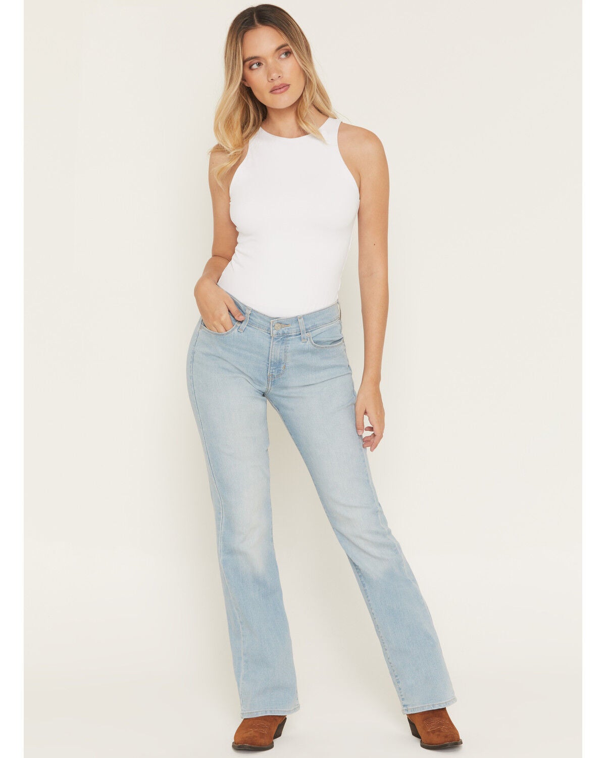 Levi's Women's Classic Light Wash Mid Rise Bootcut Stretch Denim Jeans, Light Wash, hi-res