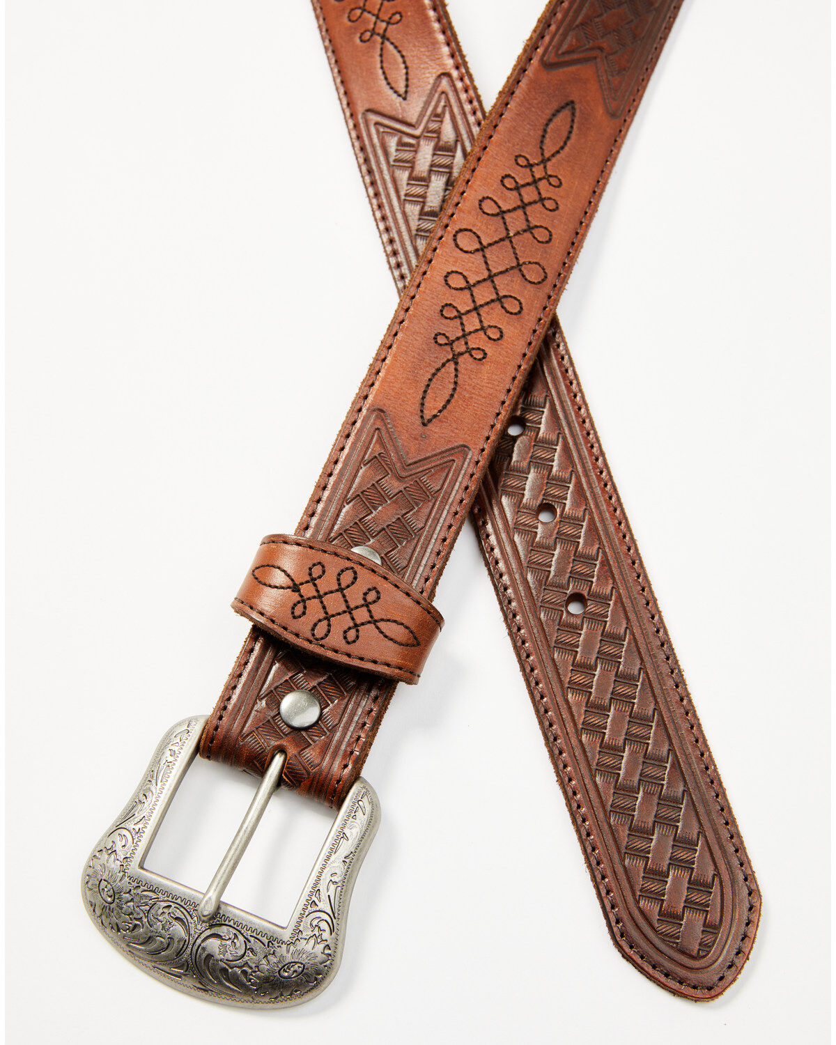 Image #2 - RANK 45® Men's Tonal Stitched Basketweave Belt, Medium Brown, hi-res