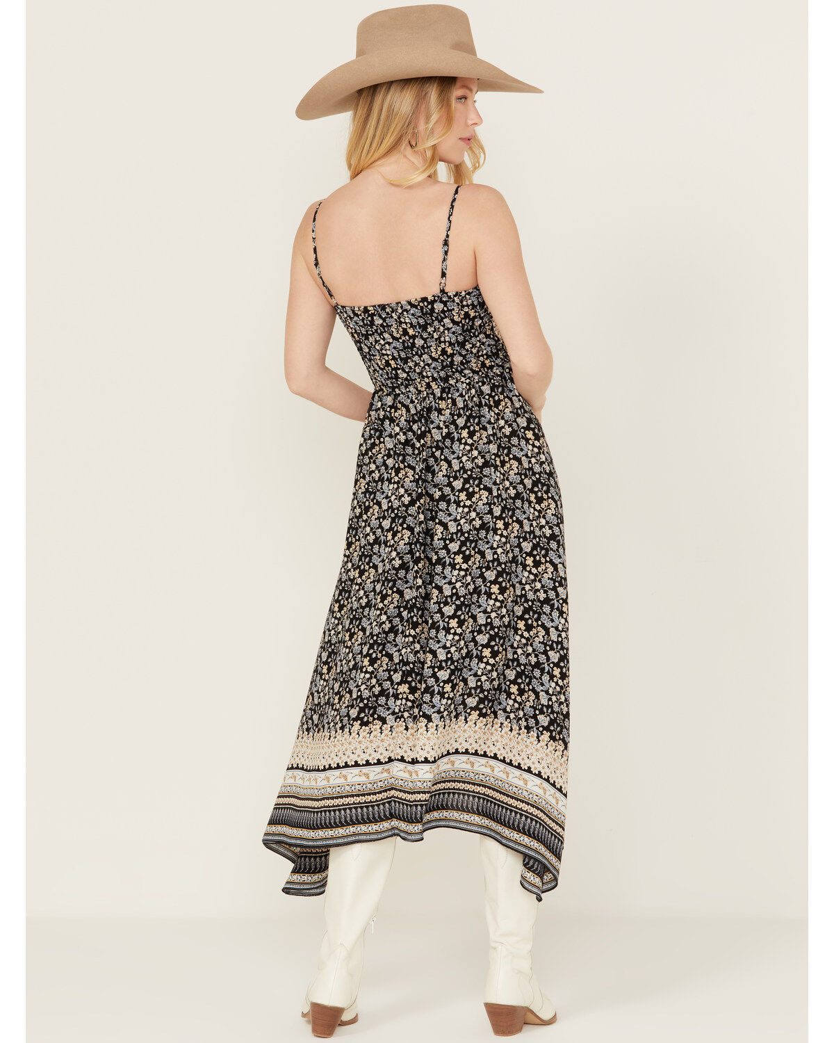 Image #4 - Wild Moss Women's Border Print Smocked Front Midi Dress, Blue, hi-res