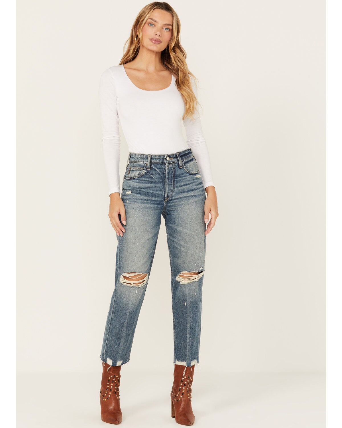 Ariat Women's Medium Wash Ultra High Rise Tomboy Relaxed Straight Jeans, Medium Wash, hi-res
