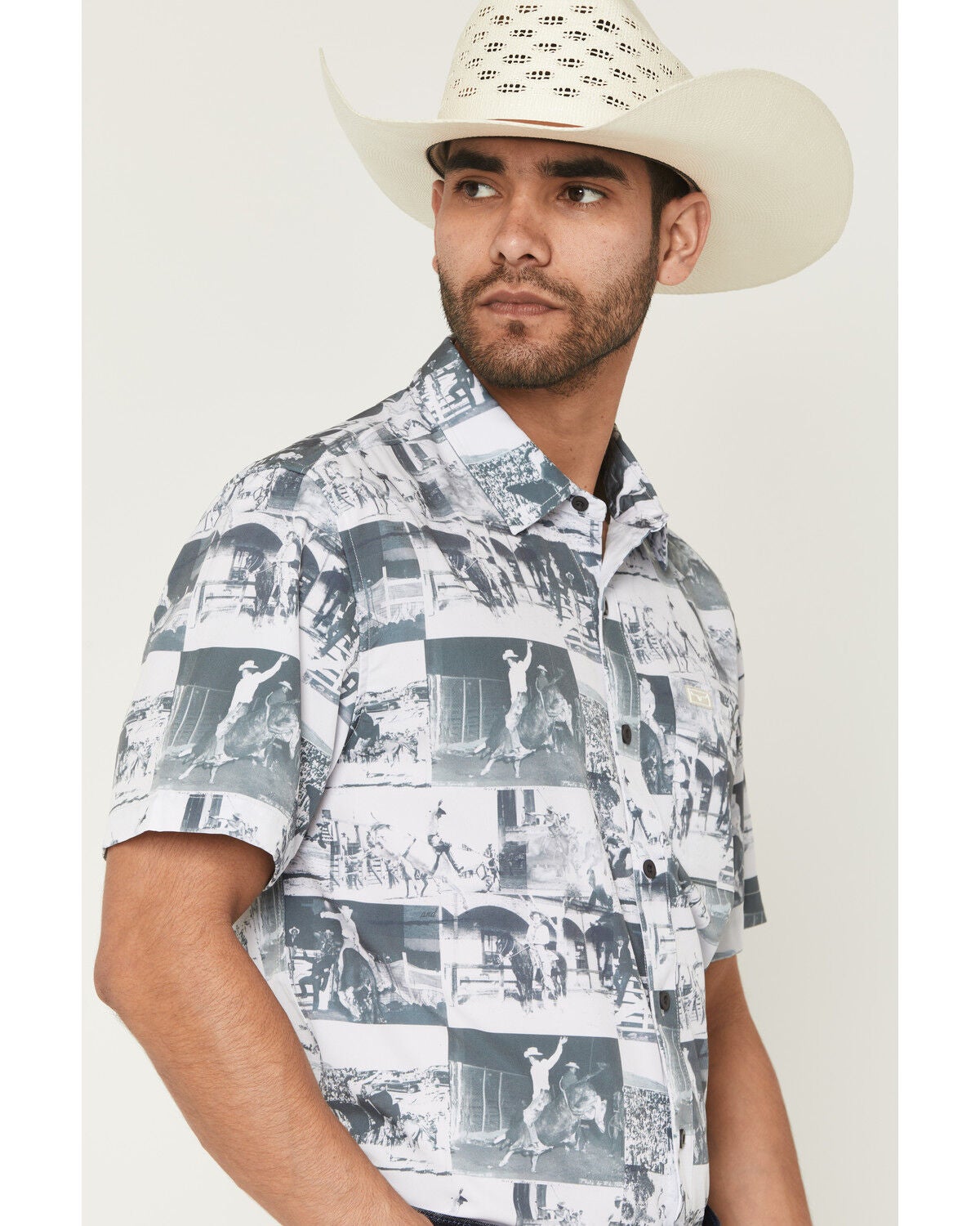 Image #2 - Kimes Ranch Men's Dunn Cowboy Print Short Sleeve Button-Down Stretch Western Shirt, White, hi-res