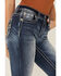 Image #4 - Miss Me Women's Dark Wash Mid Rise Embroidered Fleur De Lis Stretch Denim Jeans, , hi-res