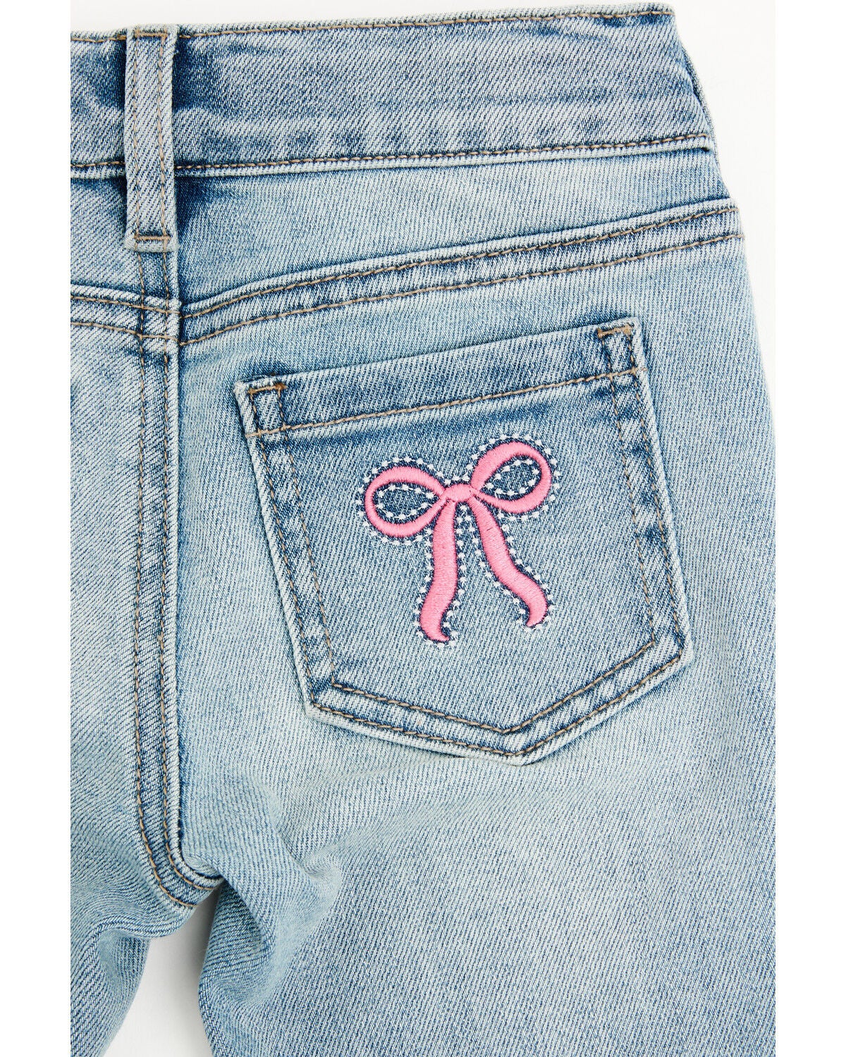 Image #2 - Shyanne Toddler Girls' Light Wash Lacey Bow Embroidered Flare Stretch Denim Jeans, Light Wash, hi-res