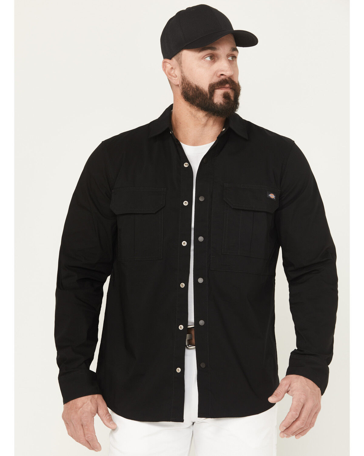 Image #1 - Dickies Men's Tradebuilt Long Sleeve Snap Work Shirt, Black, hi-res