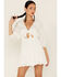 Lush Women's Tie Front Cutout Tiered Long Sleeve Dress, White, hi-res
