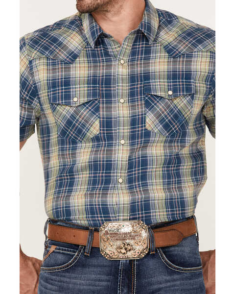 Ariat Men's Huey Retro Plaid Short Sleeve Snap Western Shirt , Light Green, hi-res