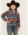 Image #1 - Rock & Roll Denim Girls' Southwestern Print Sherpa Pullover, Blue, hi-res