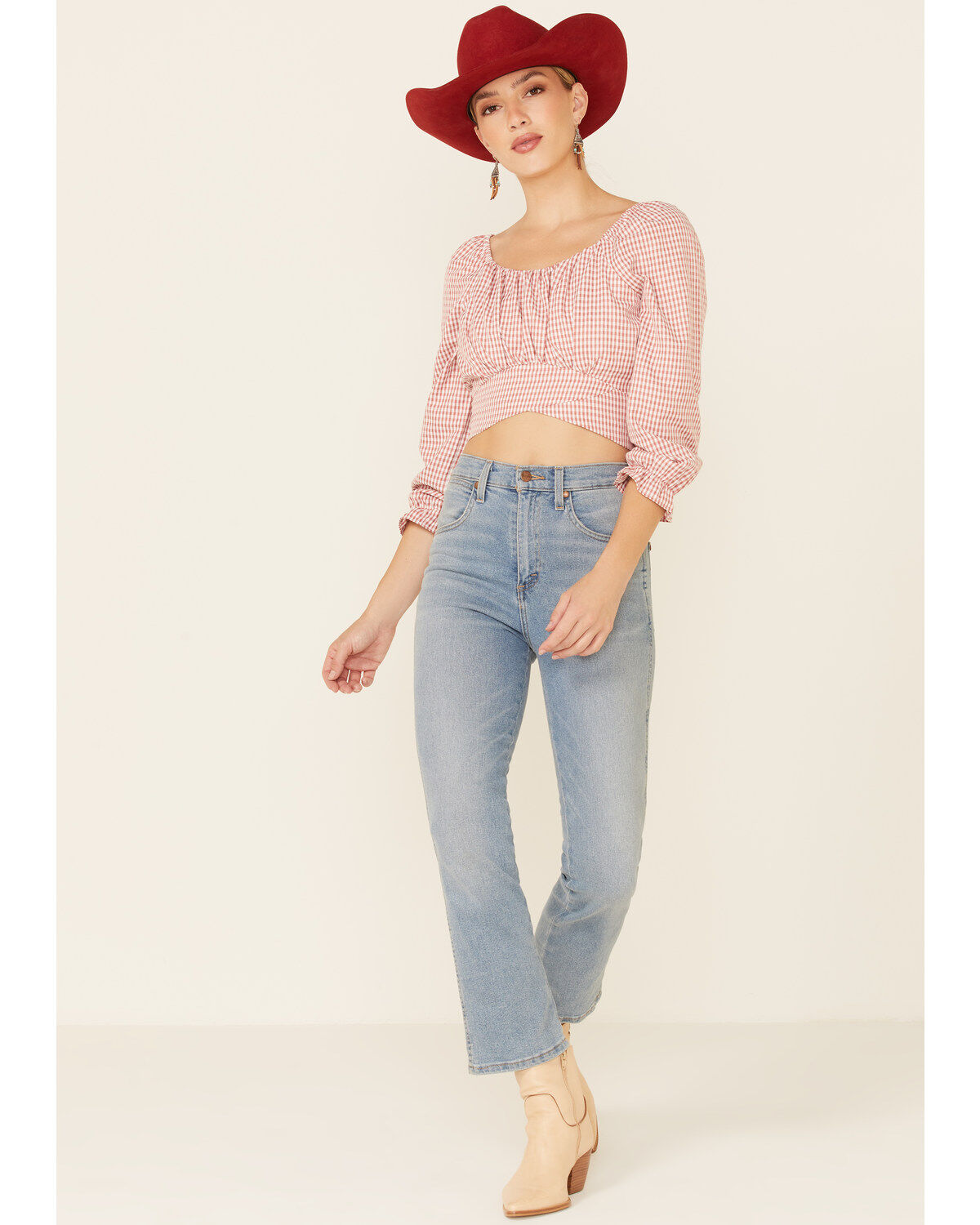 Image #2 - Beyond The Radar Women's Gingham Print Tie Back Crop Top, , hi-res