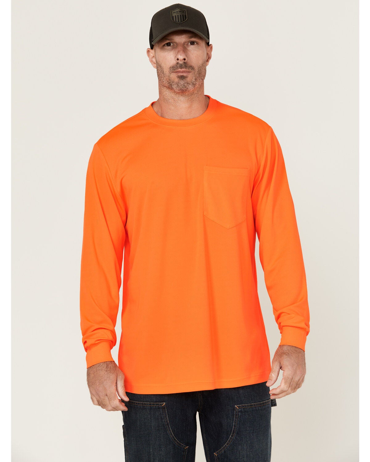 Hawx Men's Enhanced Visibility Long Sleeve Work T-Shirt, Orange, hi-res