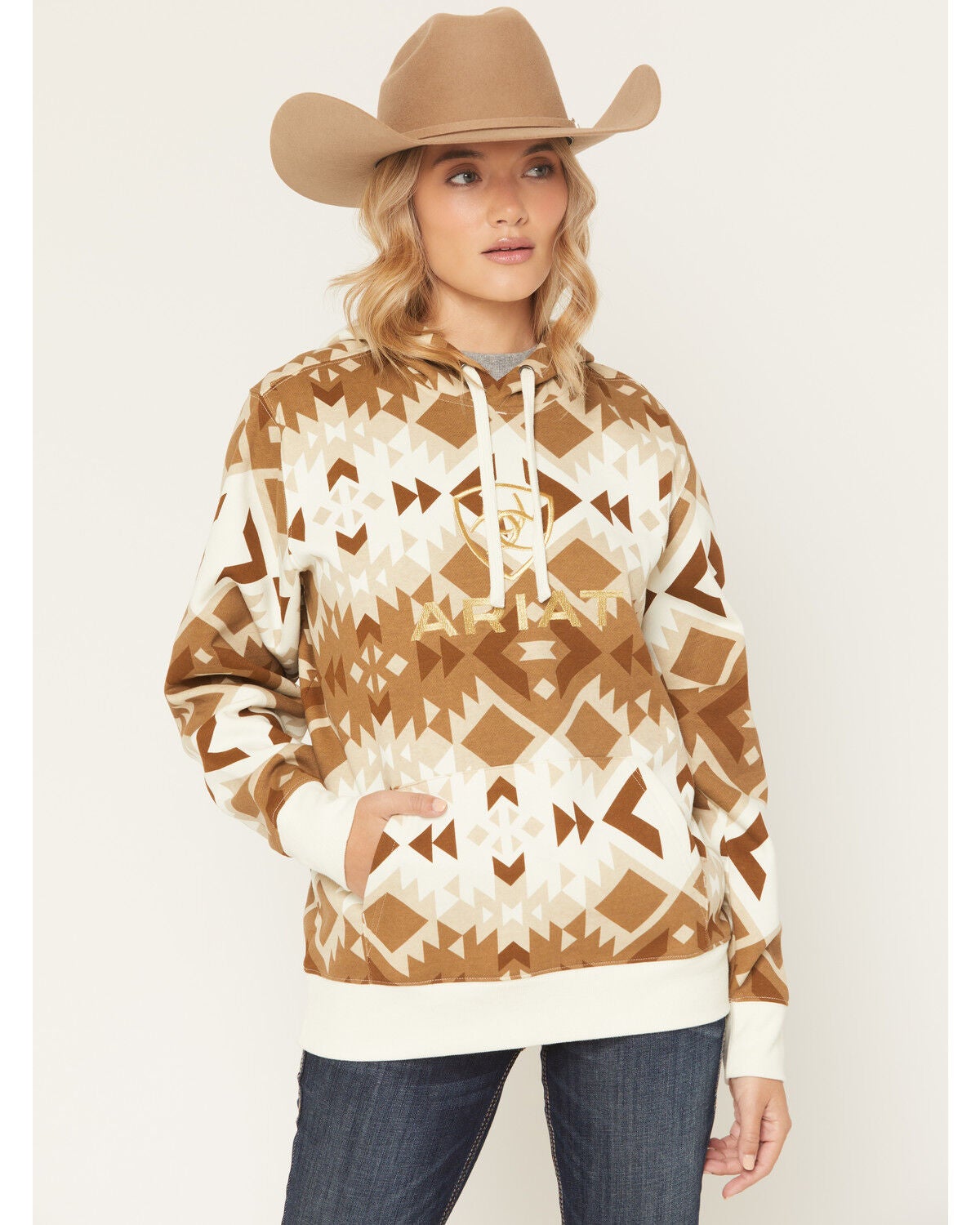 Ariat Women's Boot Barn Exclusive Southwestern Print Hoodie, Brown, hi-res