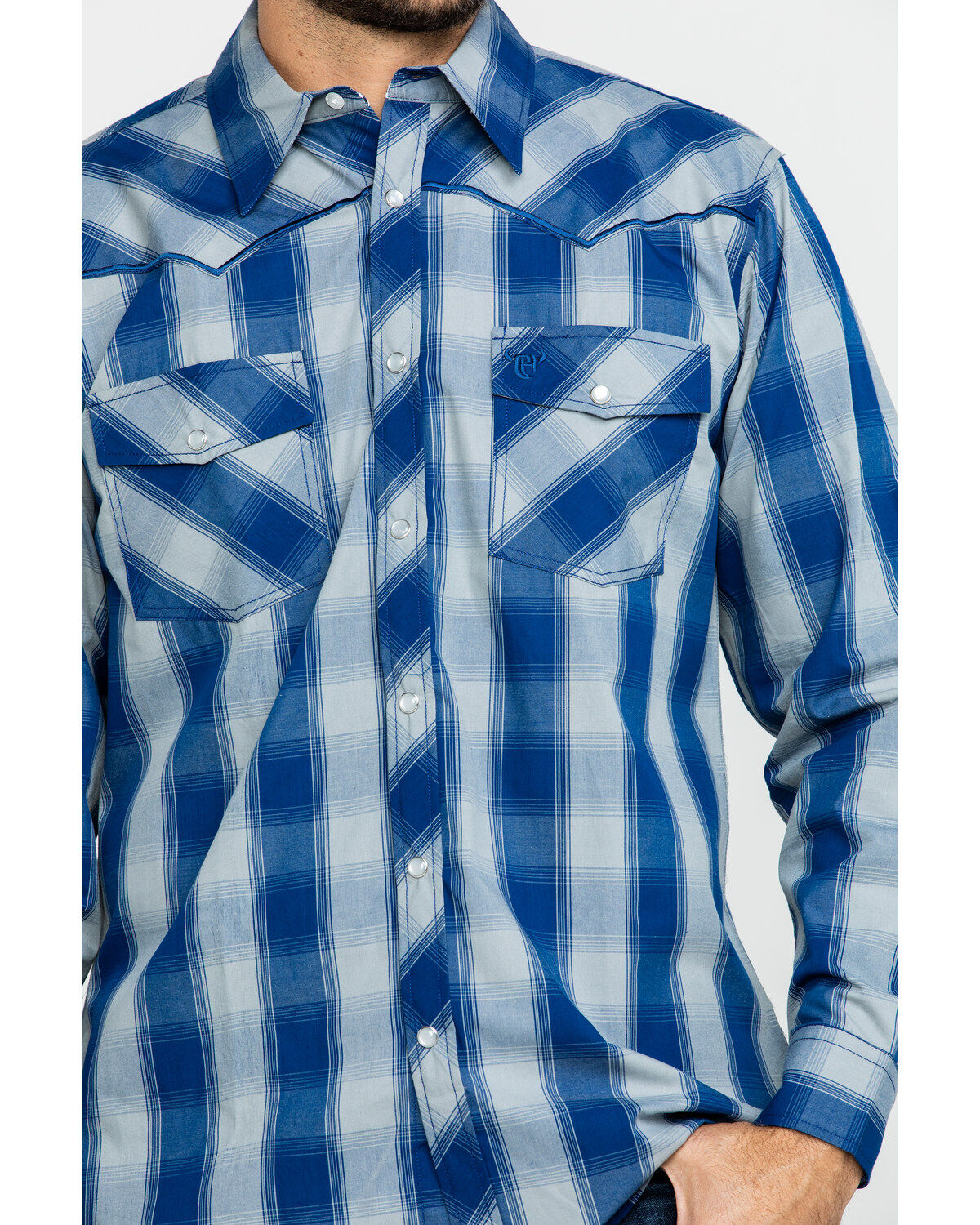 Image #4 - Cowboy Hardware Men's Royal Classic Plaid Long Sleeve Western Shirt, , hi-res