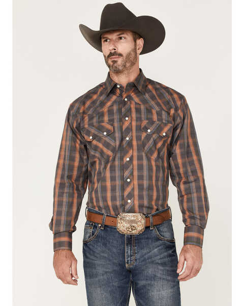 Resistol Men's Reid Plaid Snap Western Shirt , Dark Grey, hi-res