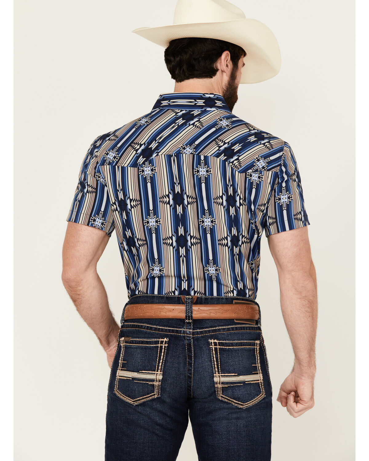 Image #4 - Panhandle Men's Southwestern Print Short Sleeve Snap Performance Stretch Western Shirt, , hi-res