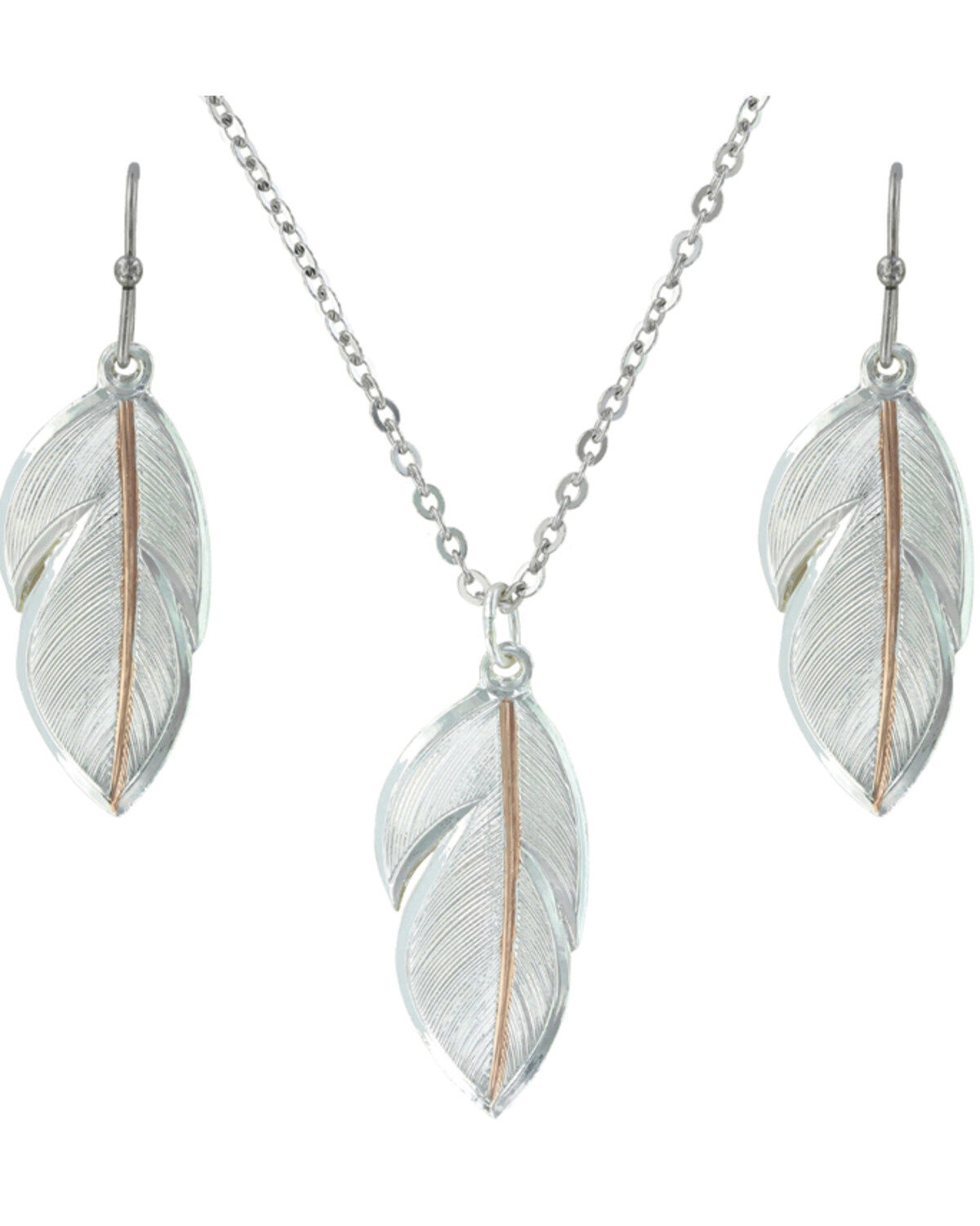 Image #2 - Montana Silversmiths Women's Downy Feather Necklace & Earrings Jewelry Set, Multi, hi-res