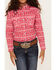 Panhandle Girls' Striped Feather Print Long Sleeve Snap Western Shirt, Pink, hi-res