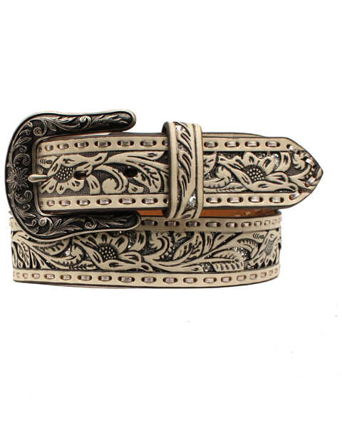 Image #1 - Ariat Women's Faux Leather Western Belt, White, hi-res