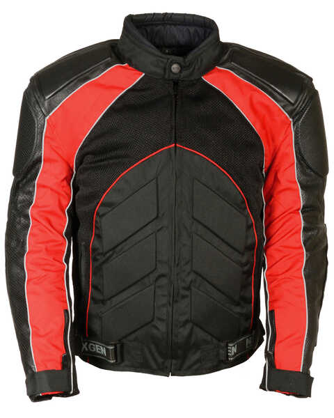 Image #1 - Milwaukee Leather Men's Combo Leather Textile Mesh Racer Jacket, Black/red, hi-res