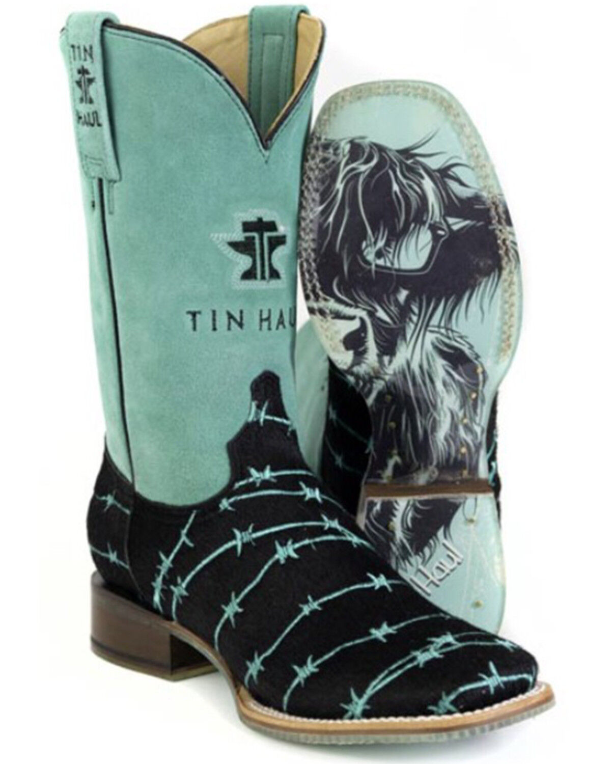 Image #2 - Tin Haul Women's Barbwire Belle Suede Western Boots - Broad Square Toe, Black, hi-res