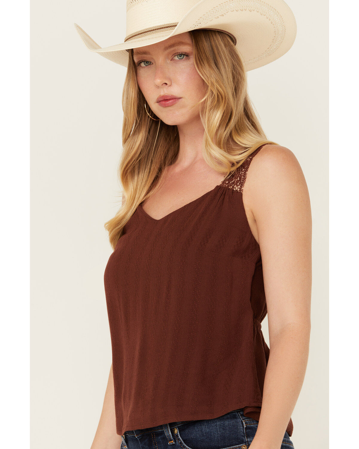 Image #2 - Shyanne Women's Lace Trim Cami, Medium Brown, hi-res