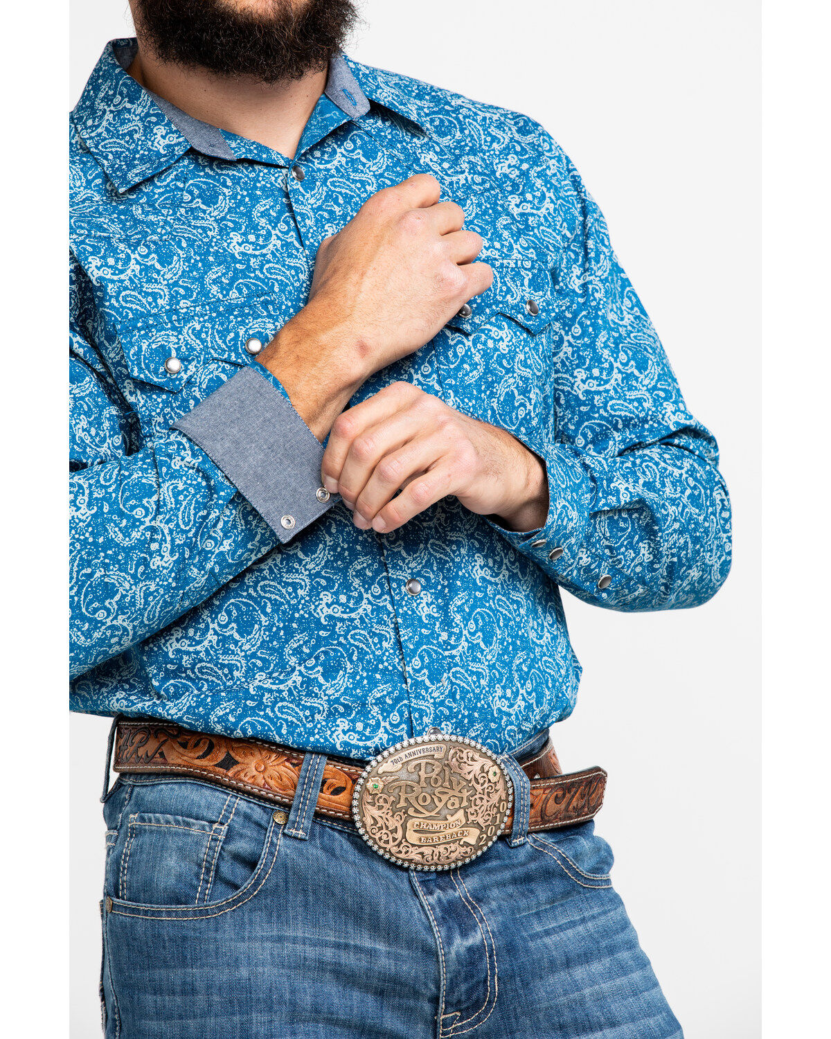 Image #4 - Cody James Men's Blue Paisley Print Western Shirt, , hi-res