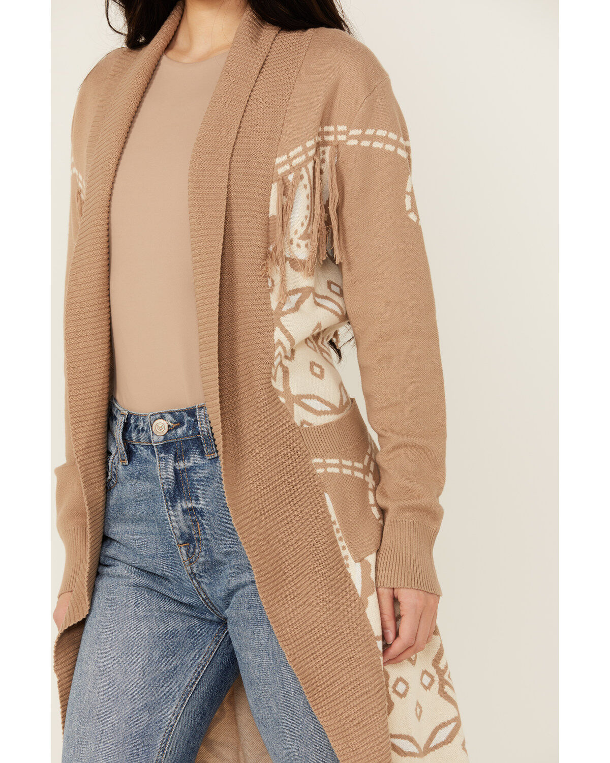 Image #3 - Panhandle Women's Paisley Rose Cardigan, Beige, hi-res