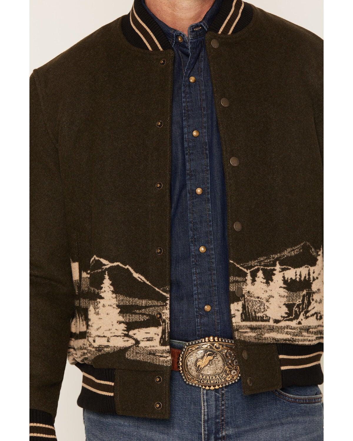 Image #3 - Pendleton Men's Lookout Valley Varsity Bomber Jacket, Olive, hi-res