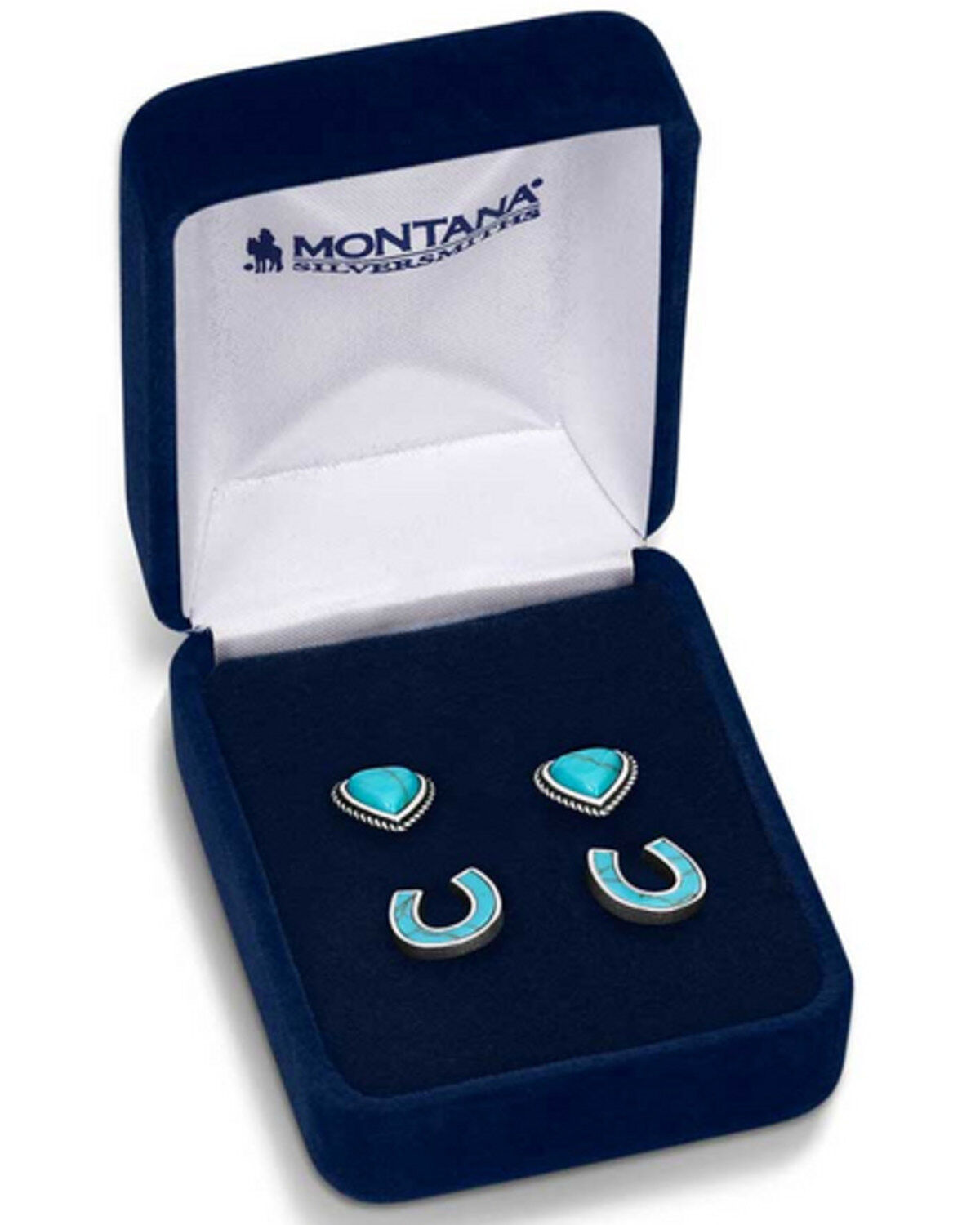 Image #3 - Montana Silversmiths Women's Heart & Horseshoe Turquoise Earrings - 2 Piece, Silver, hi-res