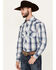 Image #2 - Panhandle Men's Plaid Print Men's Long Sleeve Pearl Snap Performance Western Shirt, Dark Blue, hi-res