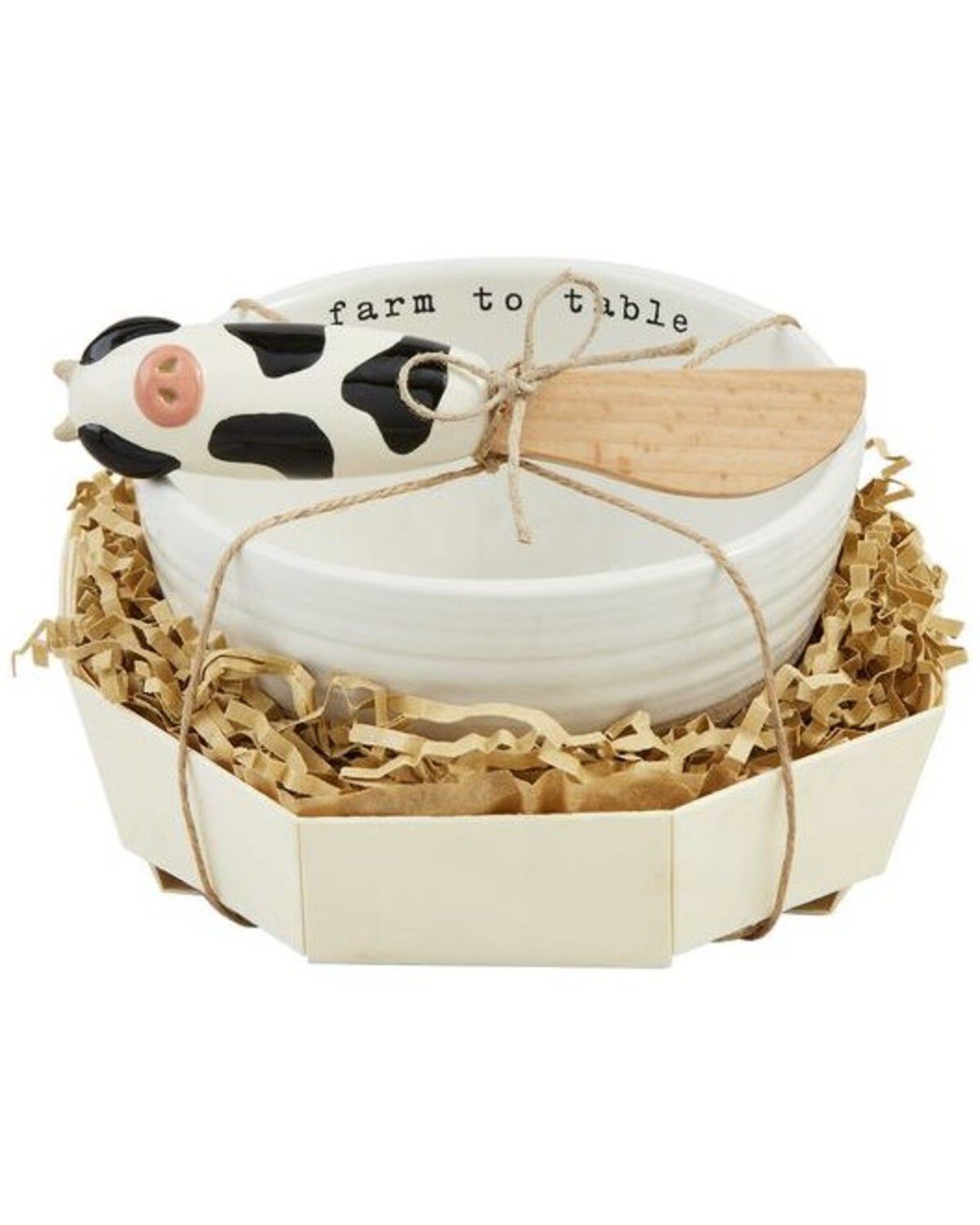 Image #1 - Mud Pie Cow Tidbit Bowl And Spreader Set, White, hi-res