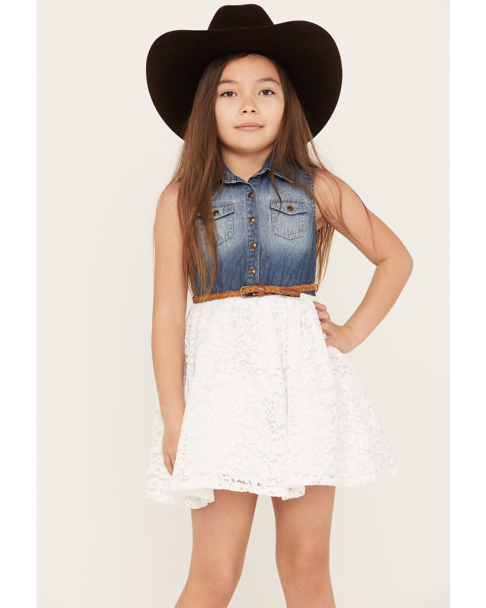 Girls denim and lace on sale dress