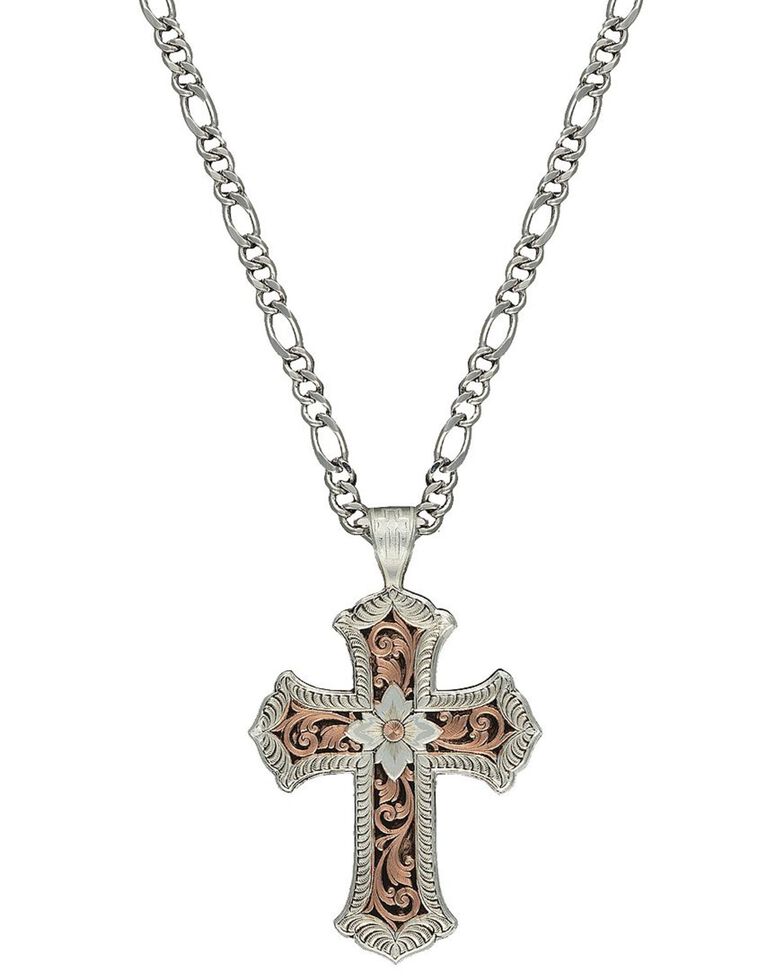 Montana Silversmiths Retro Cross Pendant Necklace, Silver, hi-res