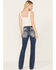 Miss Me Women's Dark Wash Lurex Embroidered Cross Non-Flap Pocket Tapered Bootcut Jeans , Dark Blue, hi-res