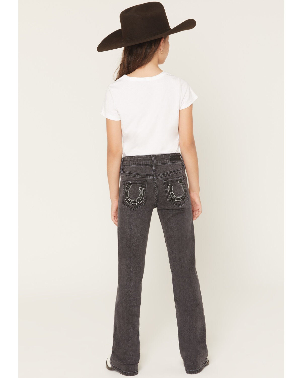 Rock & Roll Denim Girls Horseshoe Embroidered Bootcut Stretch Denim Jeans, Black, hi-res