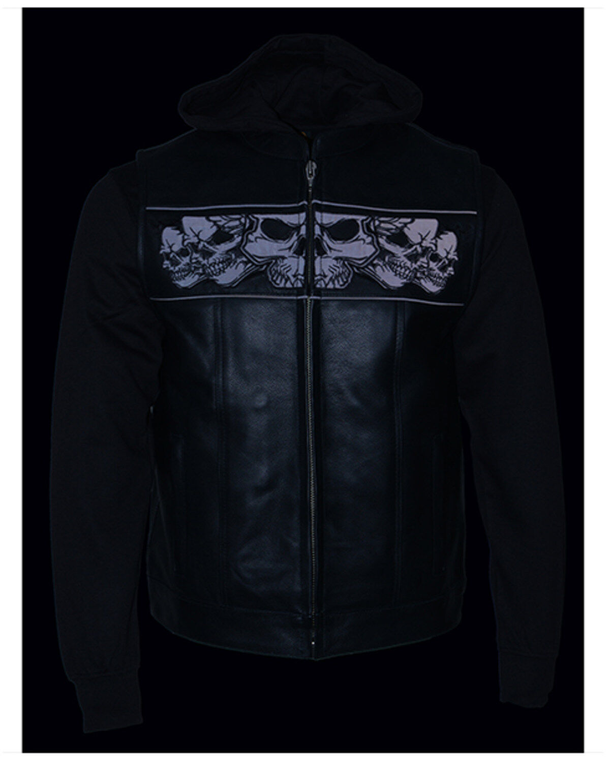 Image #4 - Milwaukee Leather Men's Leather Concealed Carry Vest with Reflective Skulls and Removeable Hoodie - 3X, Black, hi-res
