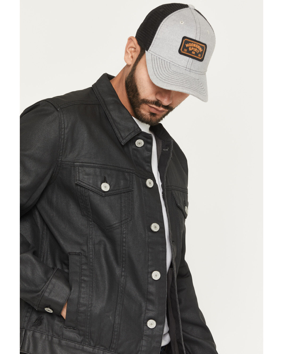 Image #2 - Moonshine Spirit Men's Coated Denim Jacket, Black, hi-res