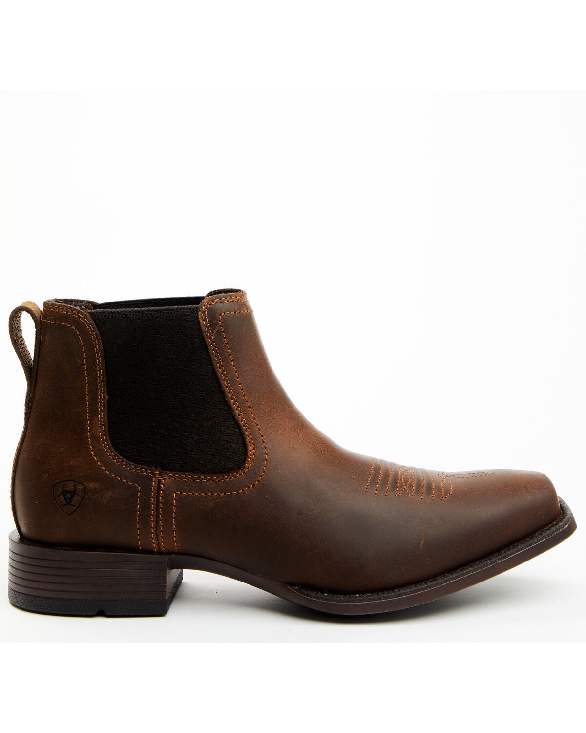 Ariat Men's Booker Ultra Chelsea Boots - Square Toe, Embroidered, Elastic Gore Slip-On, 1.5" Heel, Full-Grain Leather