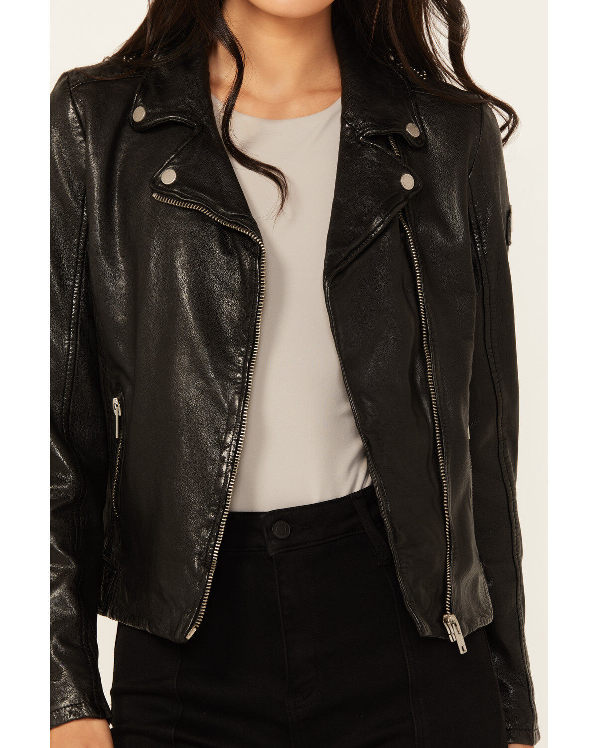 Image #3 - Mauritius Leather Women's Embellished Stars Leather Moto Jacket, Black, hi-res