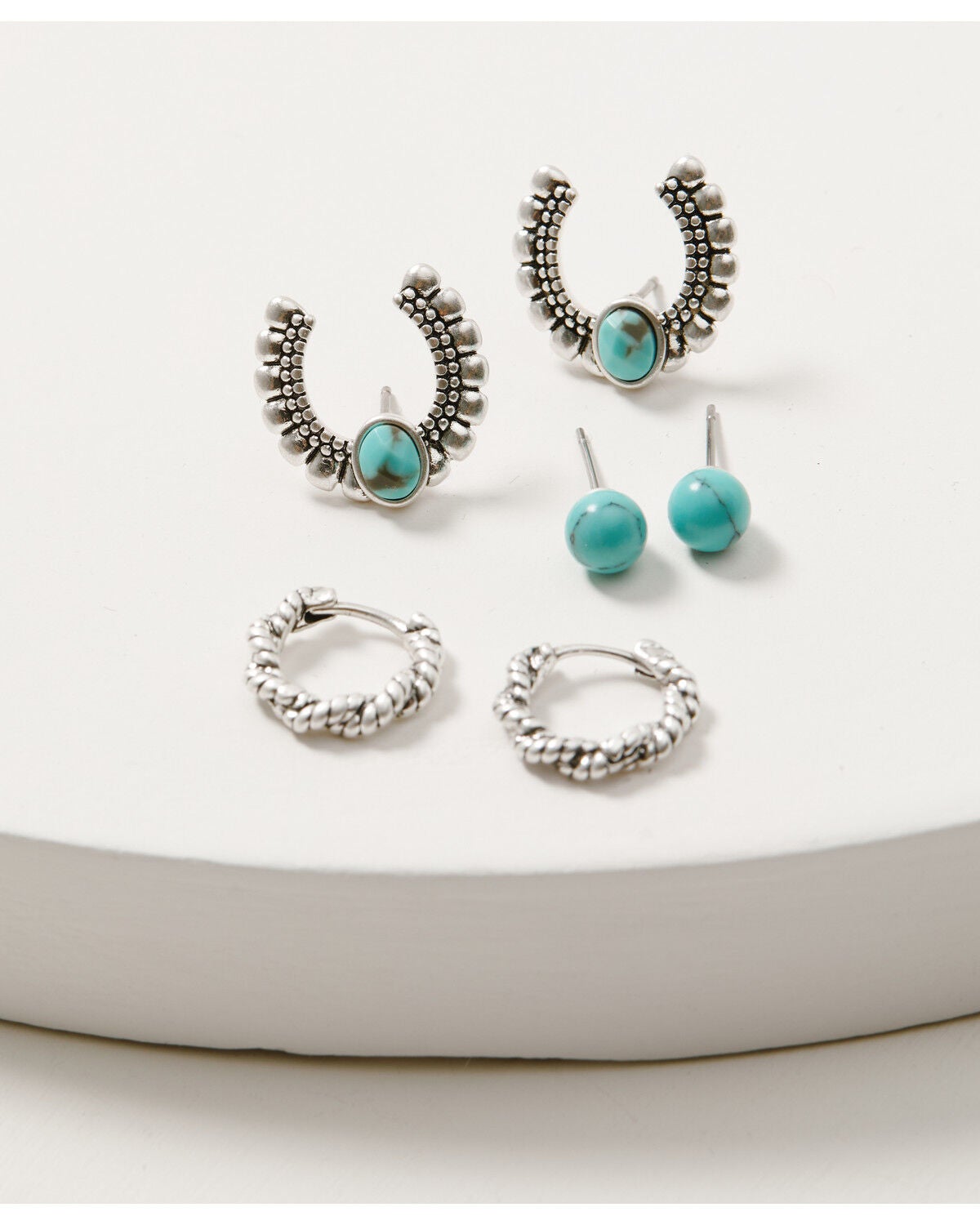 Lainey Wilson Women's Little Bitta Luck Horseshoe Hoop Earrings Set - 3 Piece, Silver, hi-res