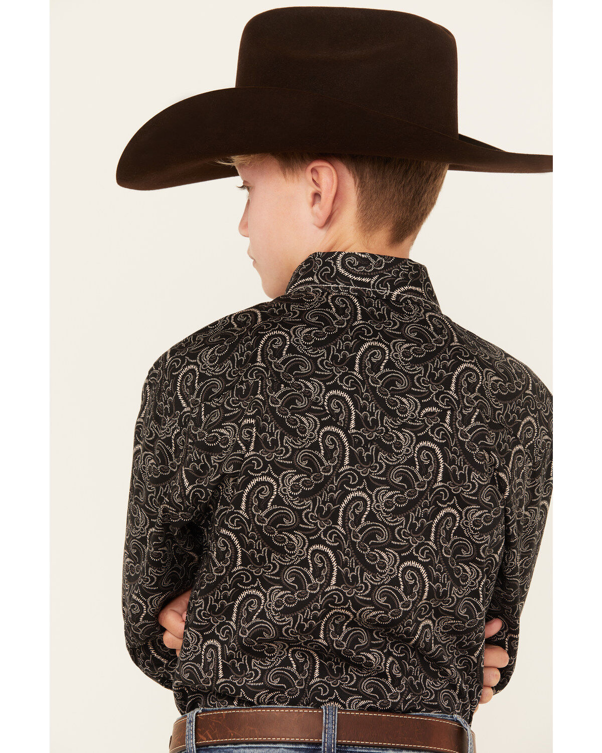 Image #4 - Rock & Roll Denim Boys' Paisley Print Long Sleeve Snap Western Shirt, Black, hi-res