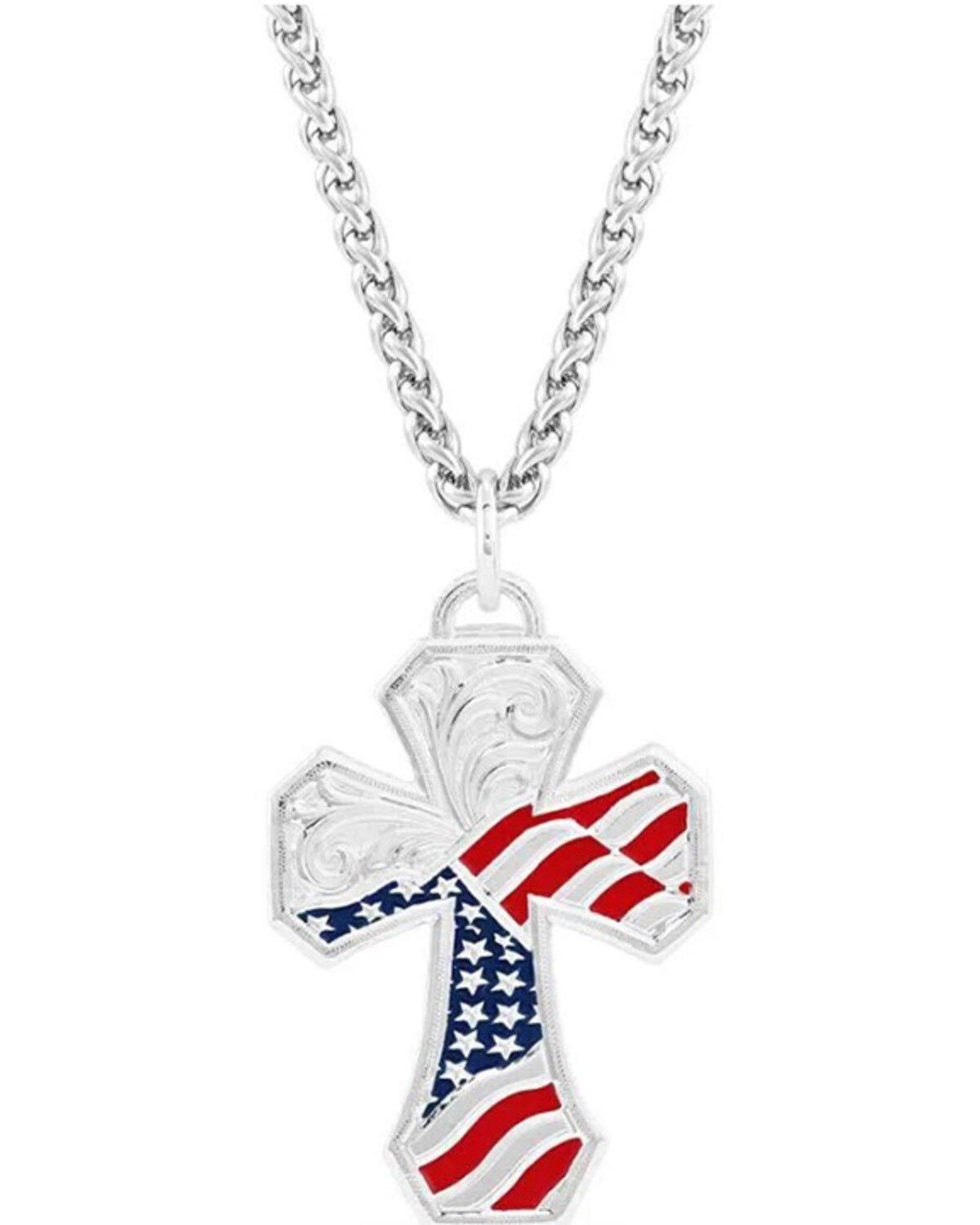 Montana Silversmiths Men's Blessed American Made Cross Necklace, Silver, hi-res