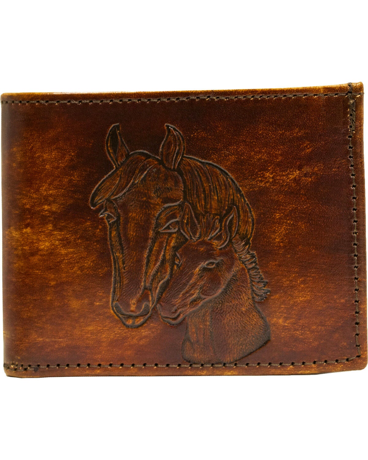 Western Express Horses Leather Billfold Wallet, Brown, hi-res