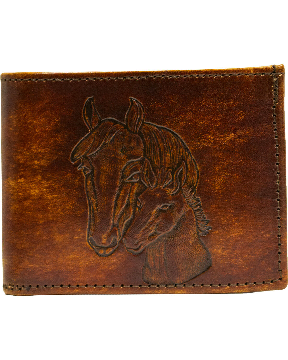Image #1 - Western Express Horses Leather Billfold Wallet, Brown, hi-res