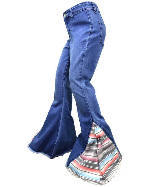 Cowgirl Hardware Girls' Sunrise Serape Bell Bottom Jeans, Blue, hi-res