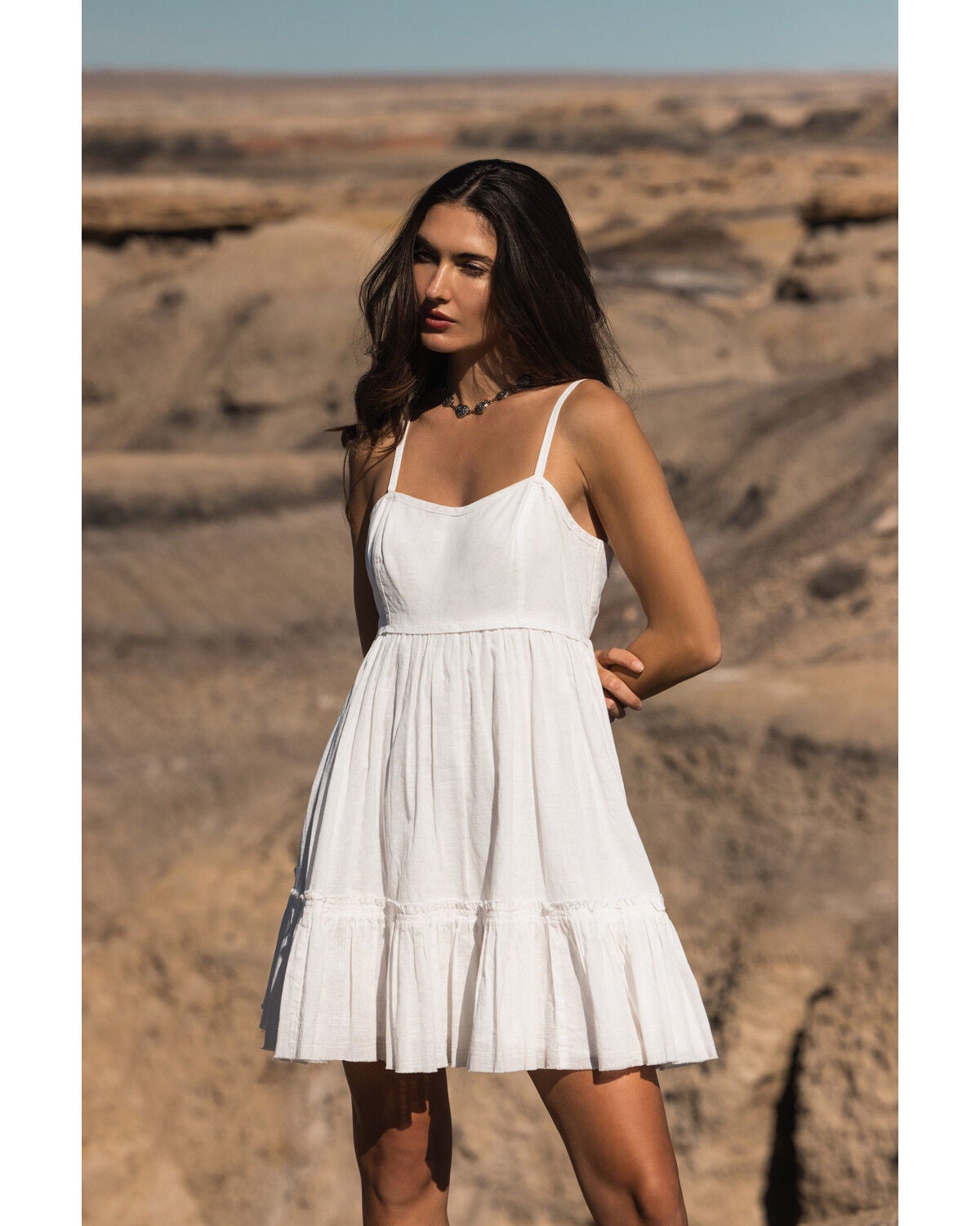 Shyanne Women's Tiered Tie-Back Mini Dress, White, hi-res