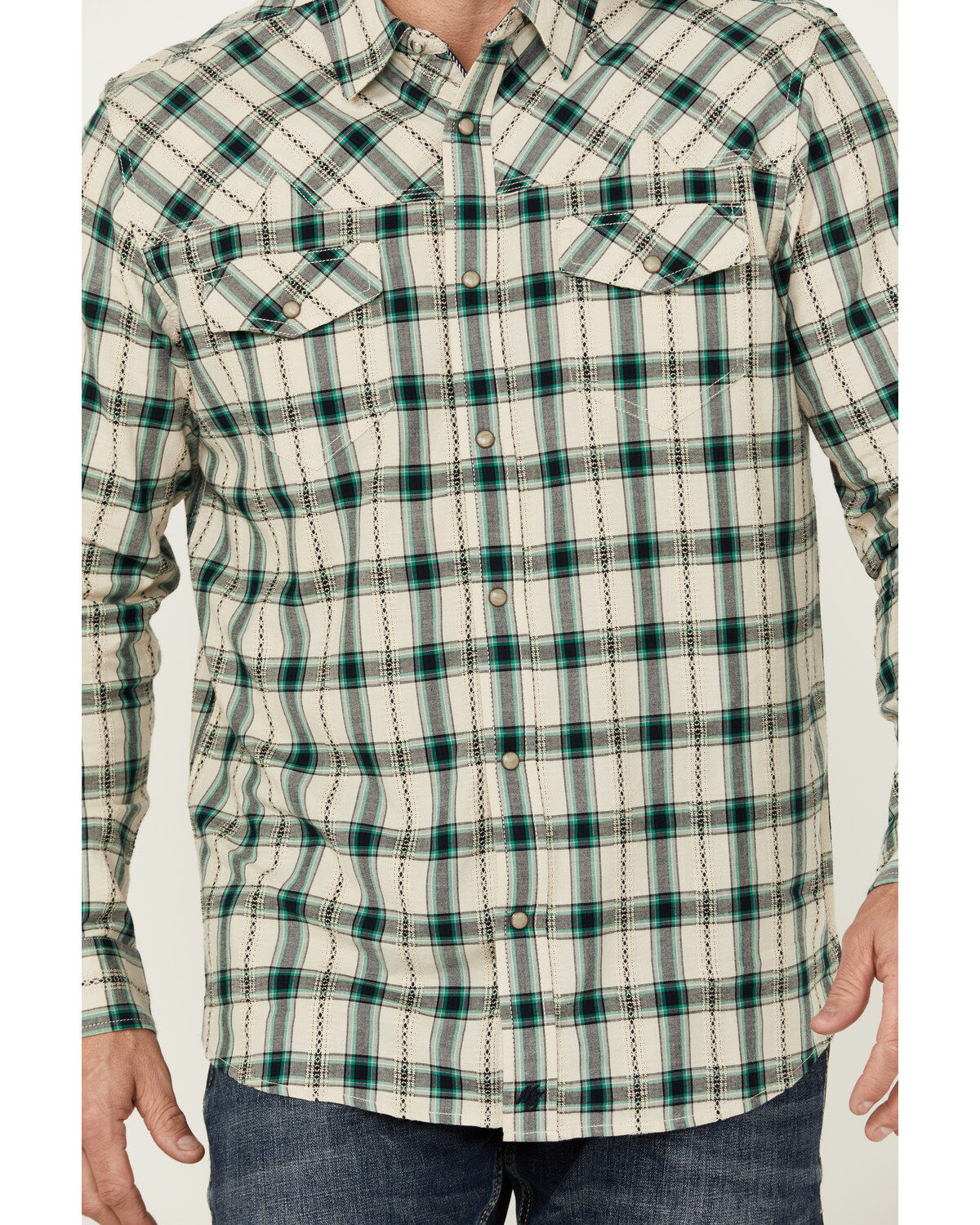 Product Name:  Moonshine Spirit Men's Last Call Dobby Plaid Print Long Sleeve Pearl Snap Western Shirt