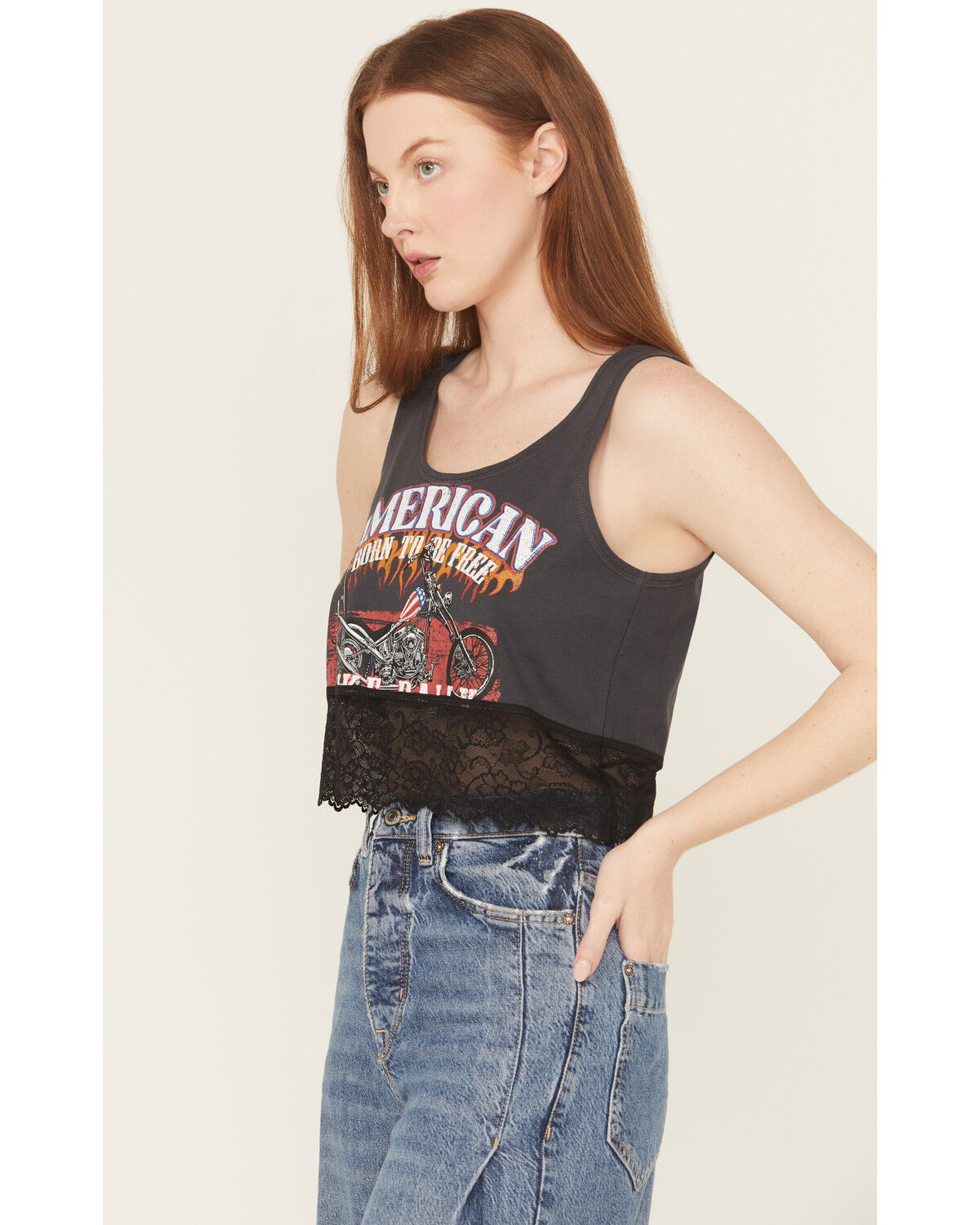 Image #2 - Blended Women's Moto Lace Sleeveless Cropped Tank Top, Black, hi-res