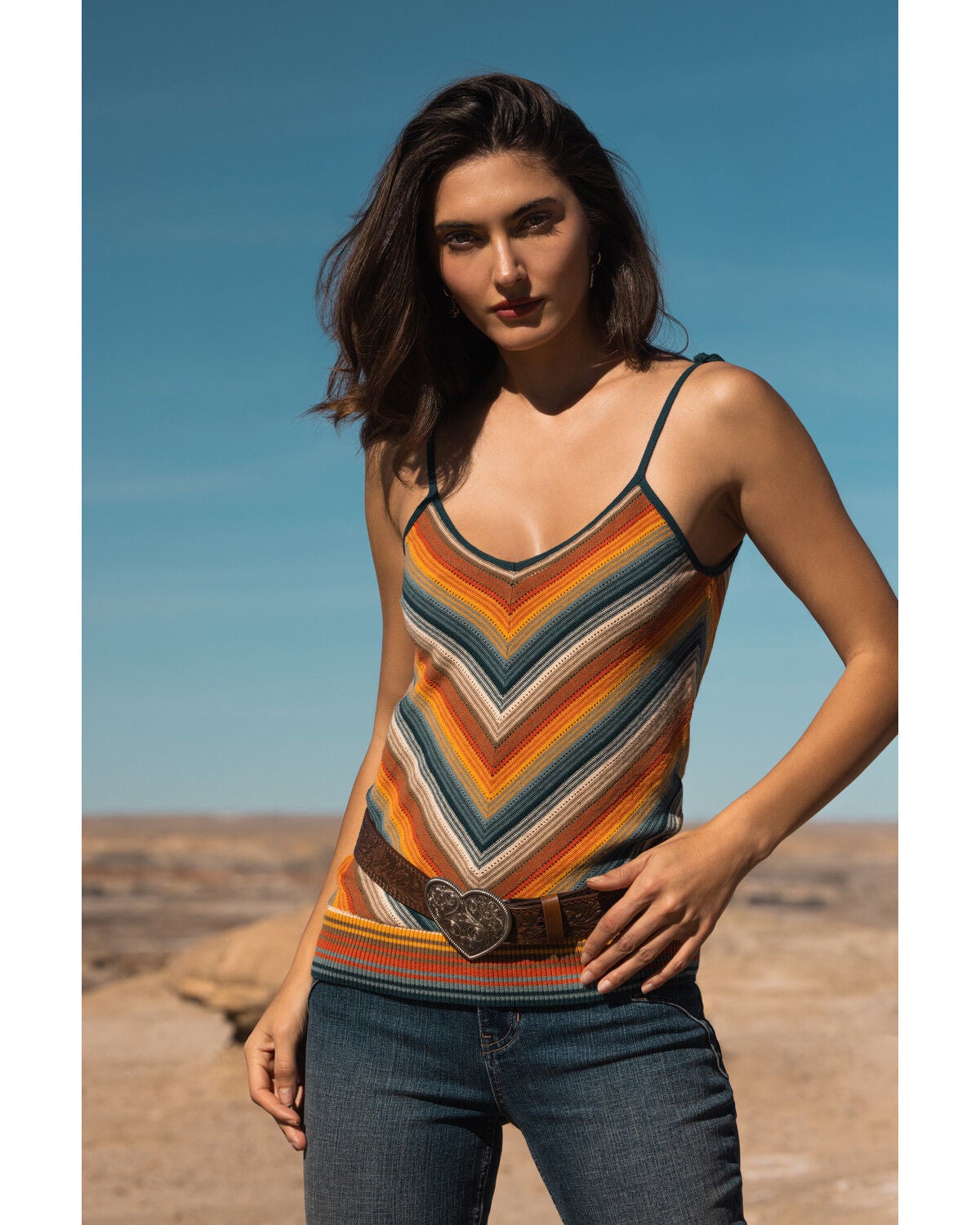 Shyanne Women's Garrson Striped Sweater Tank, Teal, hi-res