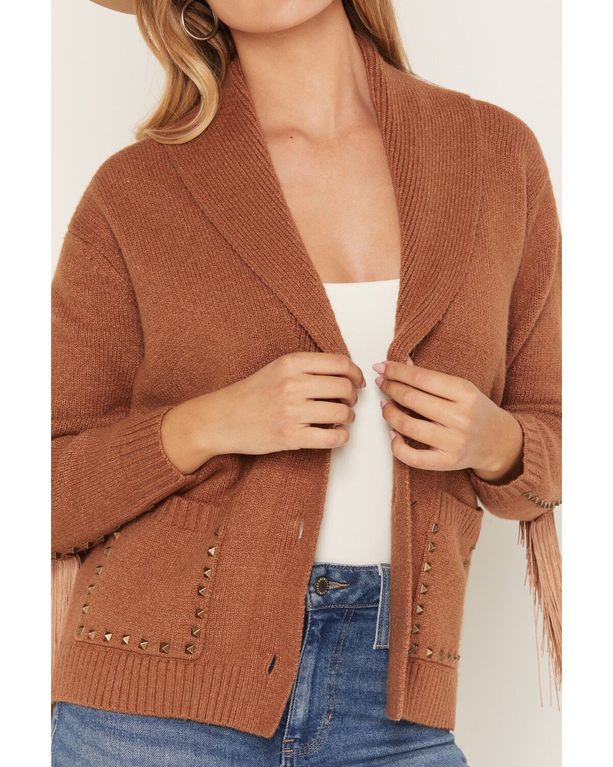 Image #3 - Idyllwind Women's Hicks Studded Fringe Button-Down Midi Cardigan, Bark, hi-res
