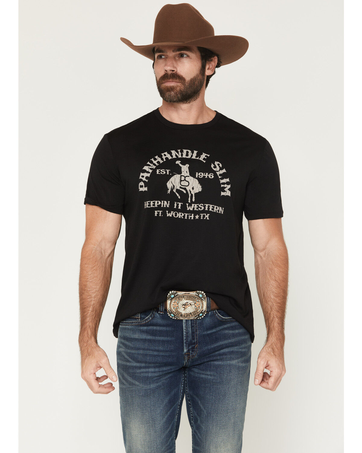 Image #1 - Panhandle Slim Men's Logo Short Sleeve Graphic T-Shirt, Black, hi-res